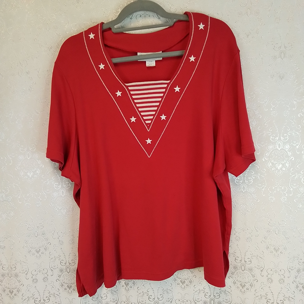 C D Daniels Red With White Trim Short Sleeve Size 2x